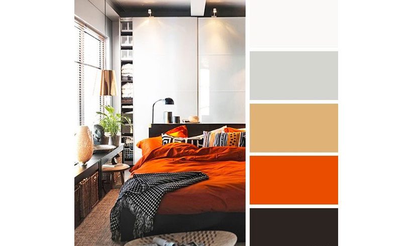 ترکیب رنگ مشکی و نارنجی اتاق خواب