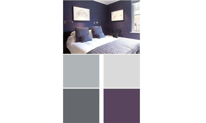 رنگ بندی بنفش خاکستری اتاق خواب والدین