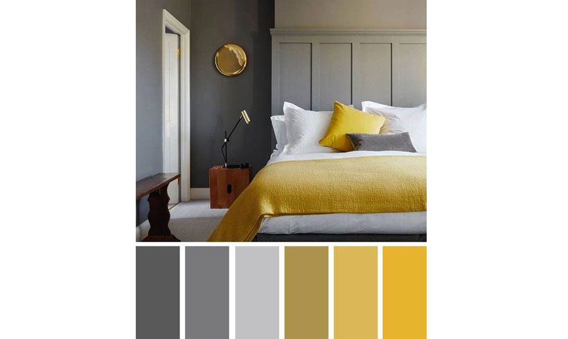 رنگ بندی زردخاکستری اتاق خواب