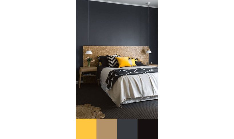 ترکیب رنگ مشکی و زرد اتاق خواب