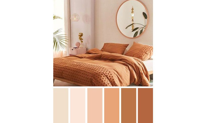 رنگ بندی قهوه ای و مرجانی اتاق خواب