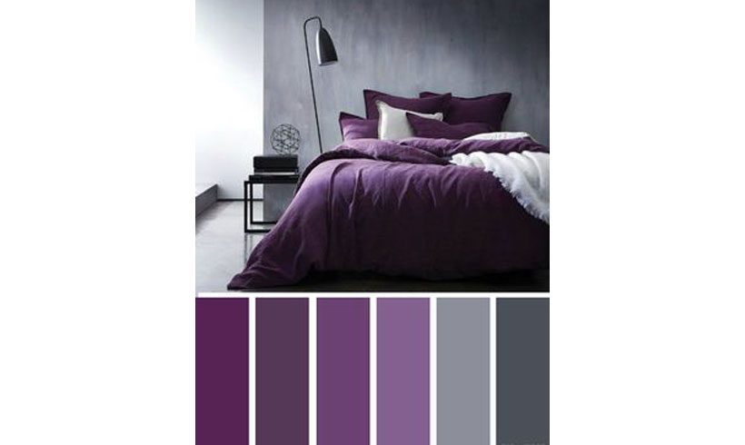 ترکیب رنگ بنفش و خاکستری اتاق خواب