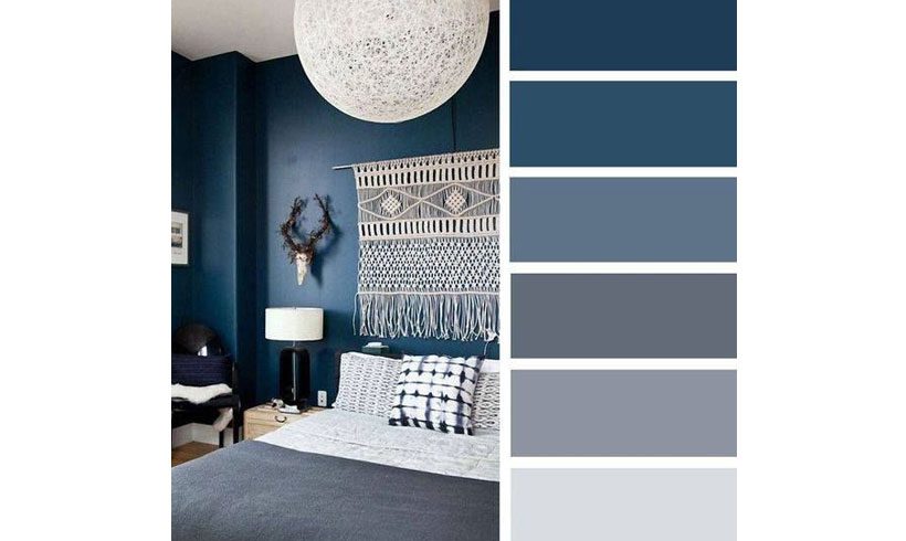 خاکستری و آبی در اتاق خواب