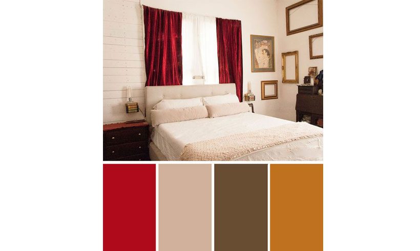 ترکیب رنگ قرمز قهوه ای اتاق خواب
