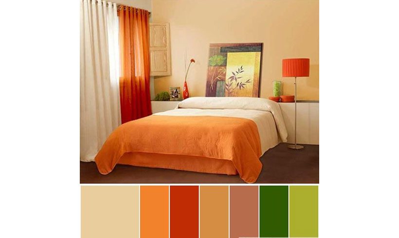 ترکیب رنگ سبز و نارنجی اتاق خواب