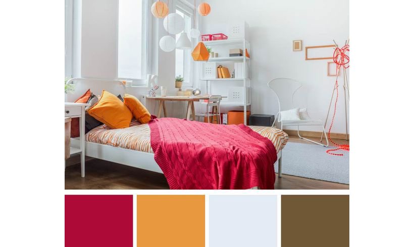 ترکیب رنگ قرمز نارنجی اتاق خواب