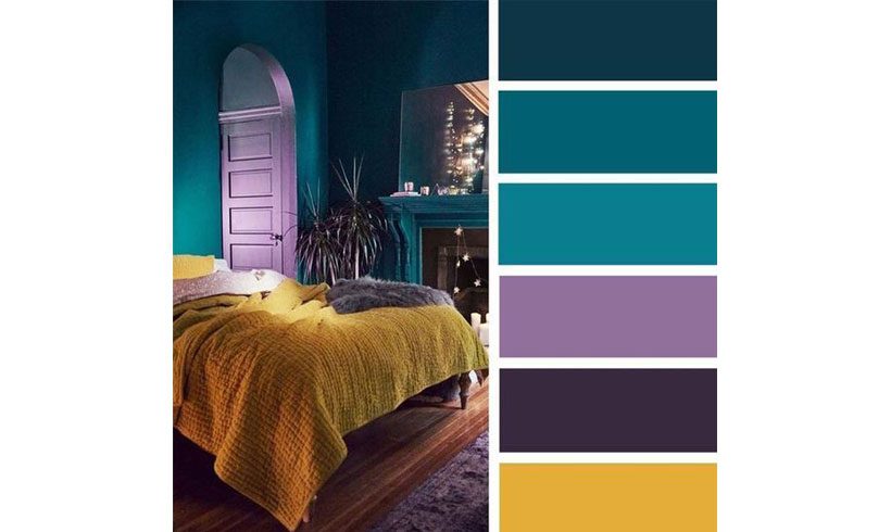 رنگ بندی آبی کلاسیک و زرد اتاق خواب