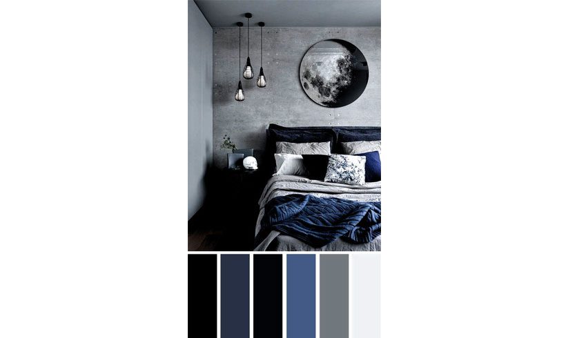 رنگ بندی مشکی آبی اتاق خواب