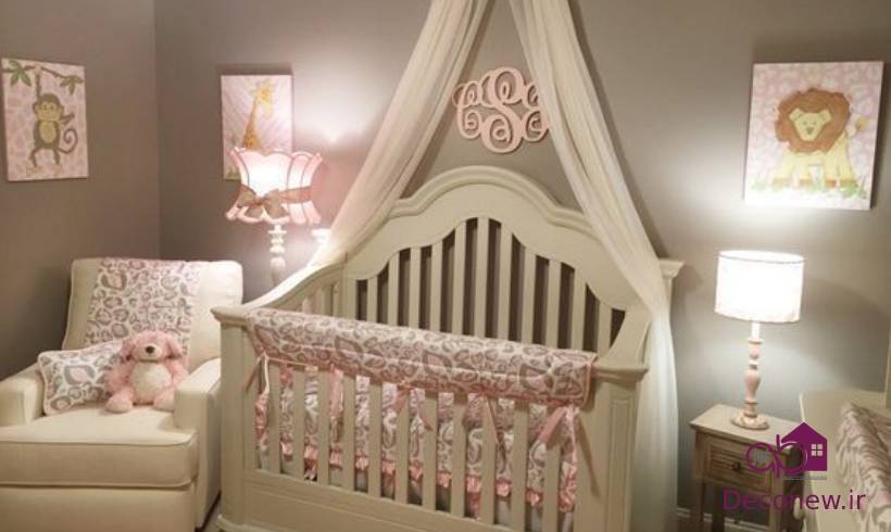 ایده تزئین اتاق نوزاد با صورتی و طوسی