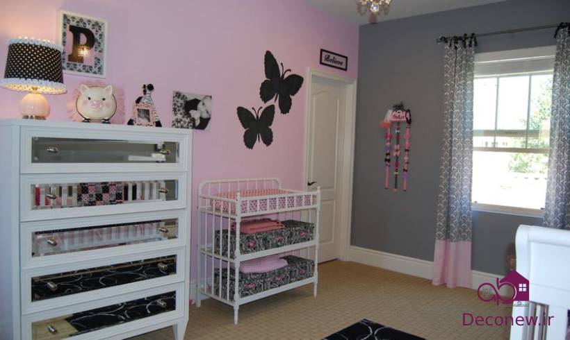 مدل تزئین اتاق کودک با خاکستری صورتی