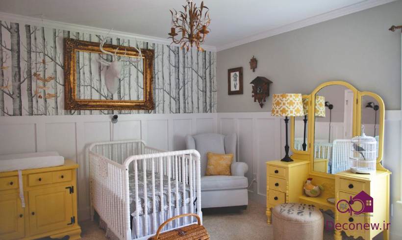 اتاق کودک خاکستری زرد جدید