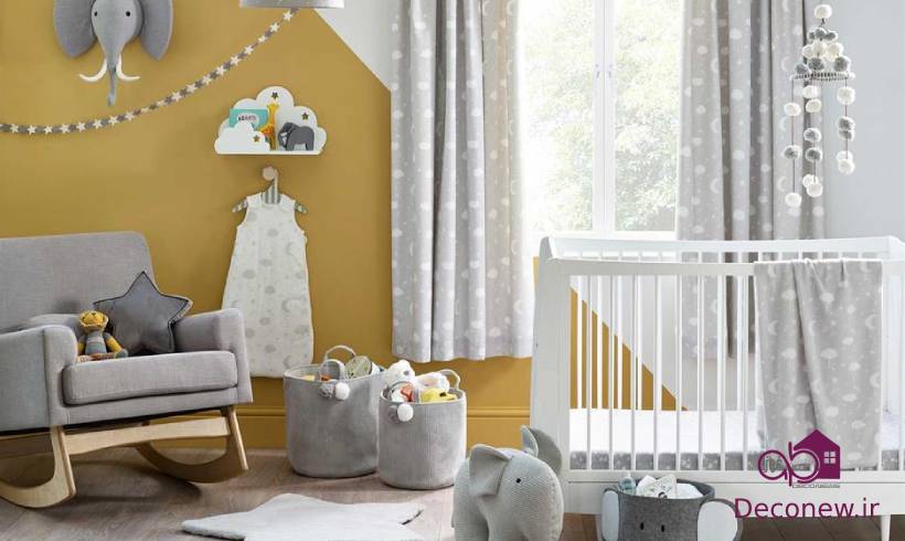 مدل اتاق طوسی زرد سفید بچه