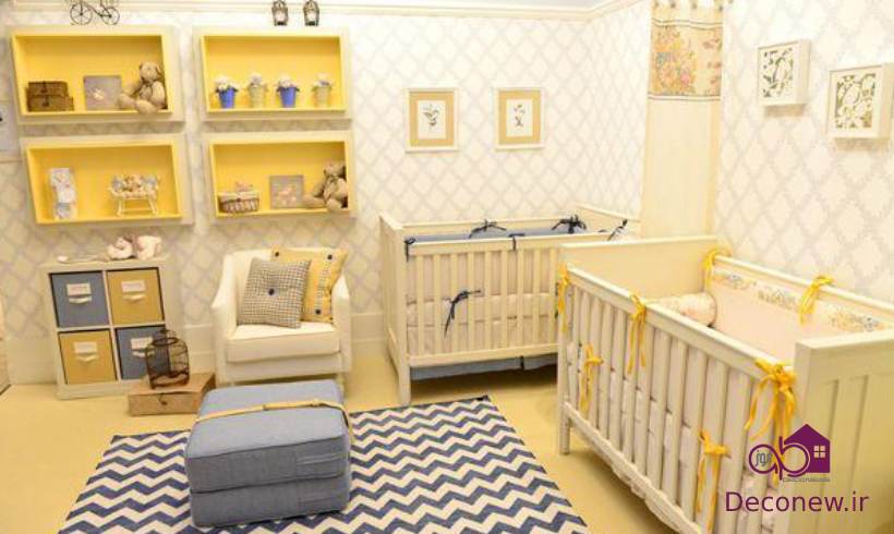 اتاق نوزاد طوسی زرد