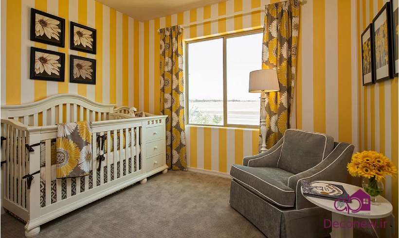 اتاق نوزاد طوسی زرد کوچک