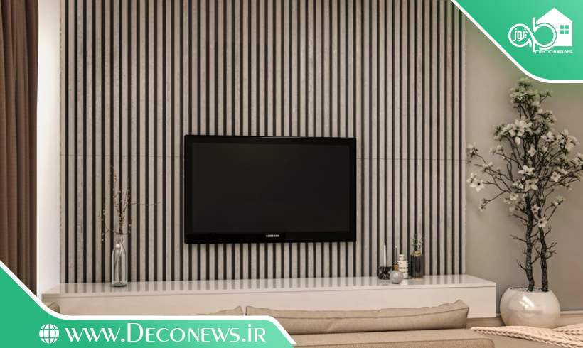 دکوراسیون جدید دیوار پشت تلویزیون با چوب ساده