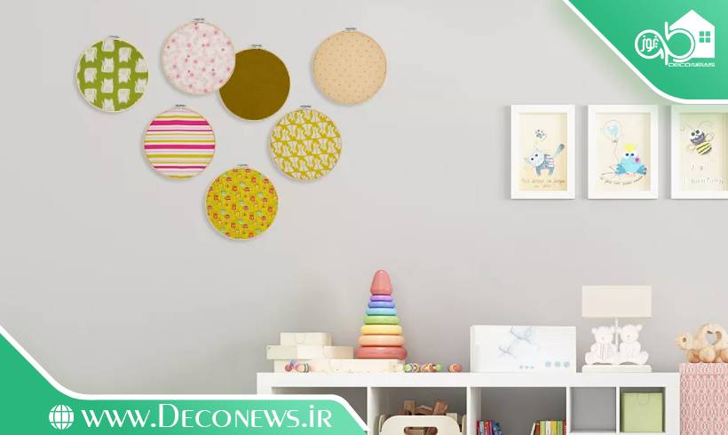 مدل طراحی دیوار اتاق کودک با پارچه رنگی