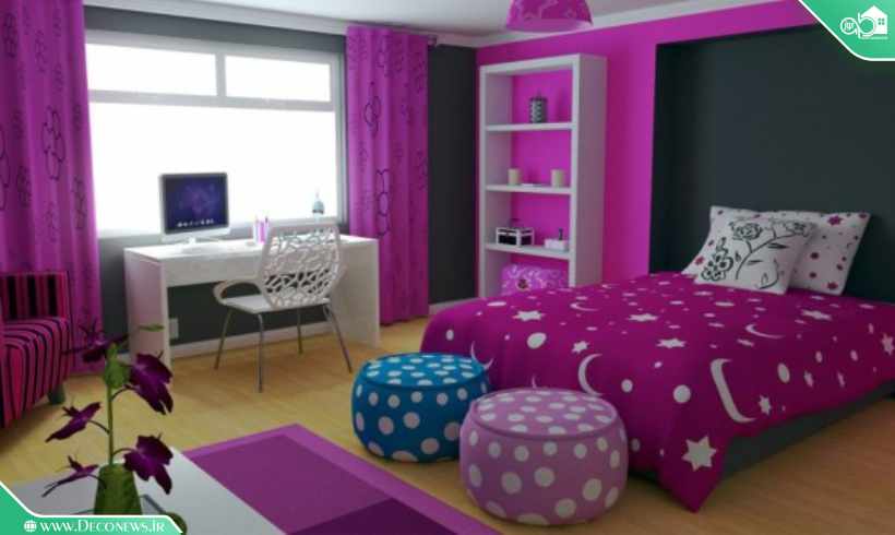 اتاق خواب دخترانه با رنگ بنفش