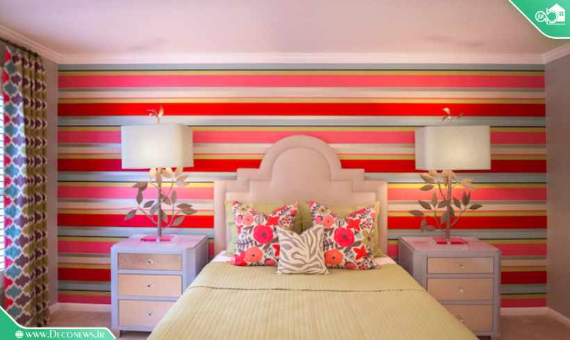 ایده رنگ اتاق خواب دخترانه طرح دار