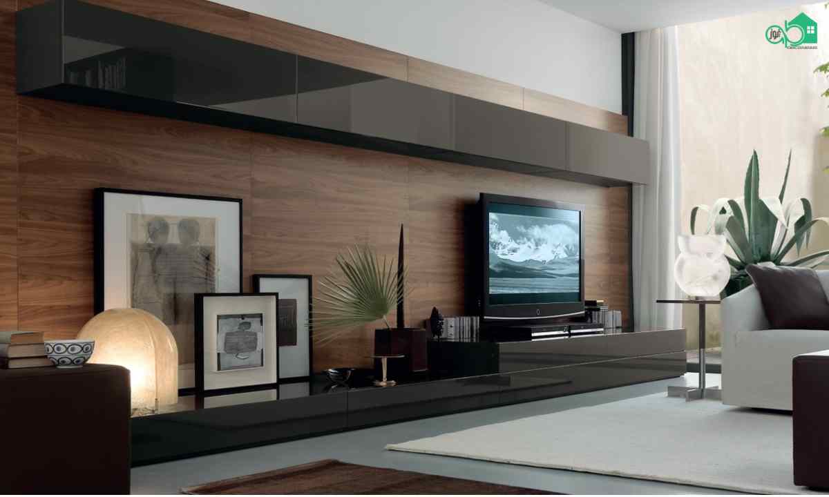 نمای پشت تلویزیون با ترکیب چوب