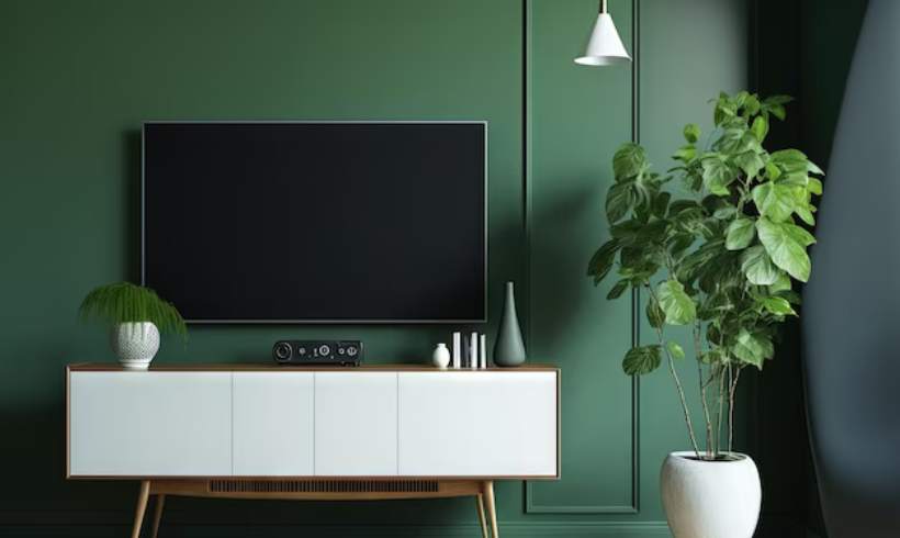 رنگ سبز تیره برای دیوار پشت تلویزیون مدرن