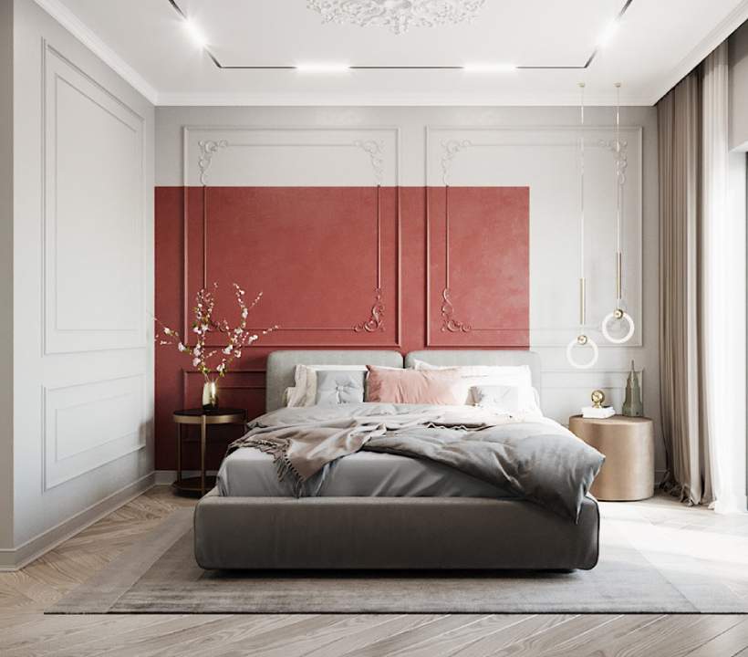 اتاق خواب با دیوار شاخص قرمز