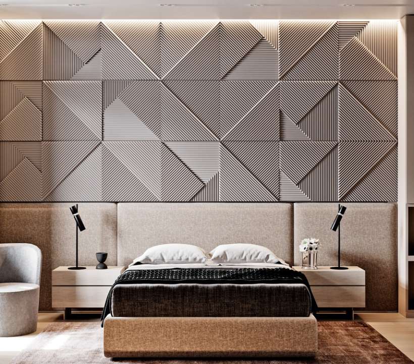 اتاق با دیوارپوش سه بعدی طوسی 