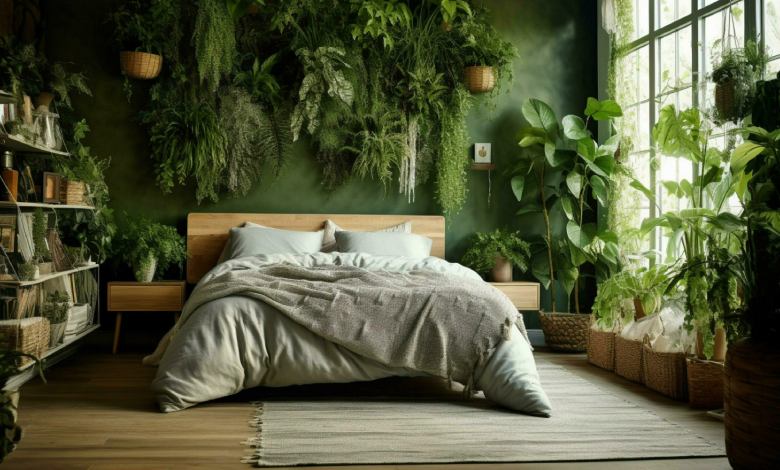 طراحی دیوار شاخص اتاق خواب با گل و گیاه