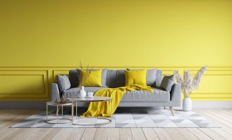 دیزاین خانه مدرن با ترکیب رنگ طوسی و زرد